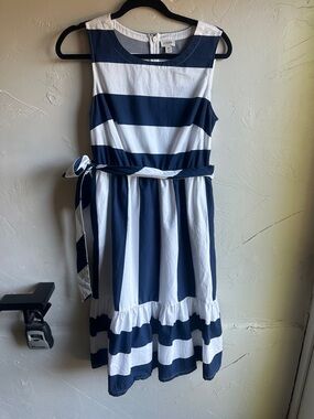 J.Crew Navy White Stripe Tiered Midi Dress Coastal Preppy Sundress Hamptons Sz 8